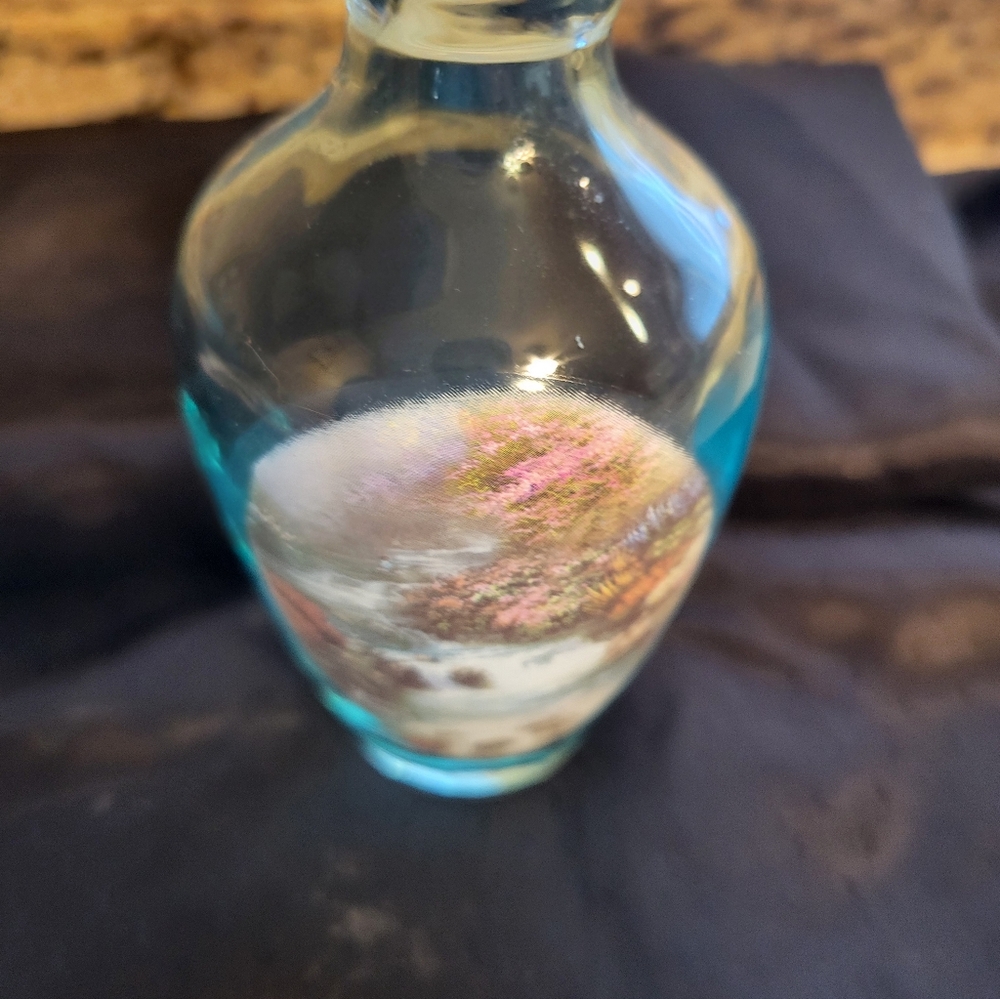 THOMAS KINCAID Signed Glass Vase with Handpainted  Scenic Design